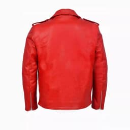BVnarty Men's Real Leather Motorcycle Jacket Asymmetrical Zipper Belted Classic Biker Genuine Leather Long Sleeve Outwear (Red,XXXXL) - Thumbnail 3