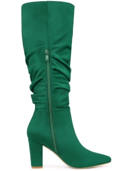 BLISSFUL STEP Halloween Women's Boots Pointed Toe Block Heel Knee High Boots Green 8 - Thumbnail 3