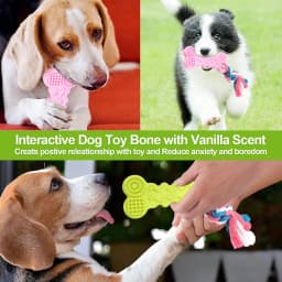 Syenll 2 Pack Dog Chew Toys, Rubber Puppy Teething Toys with Rope, Interactive Treat Set for Small Dogs Pets, Pink+Green - Thumbnail 8
