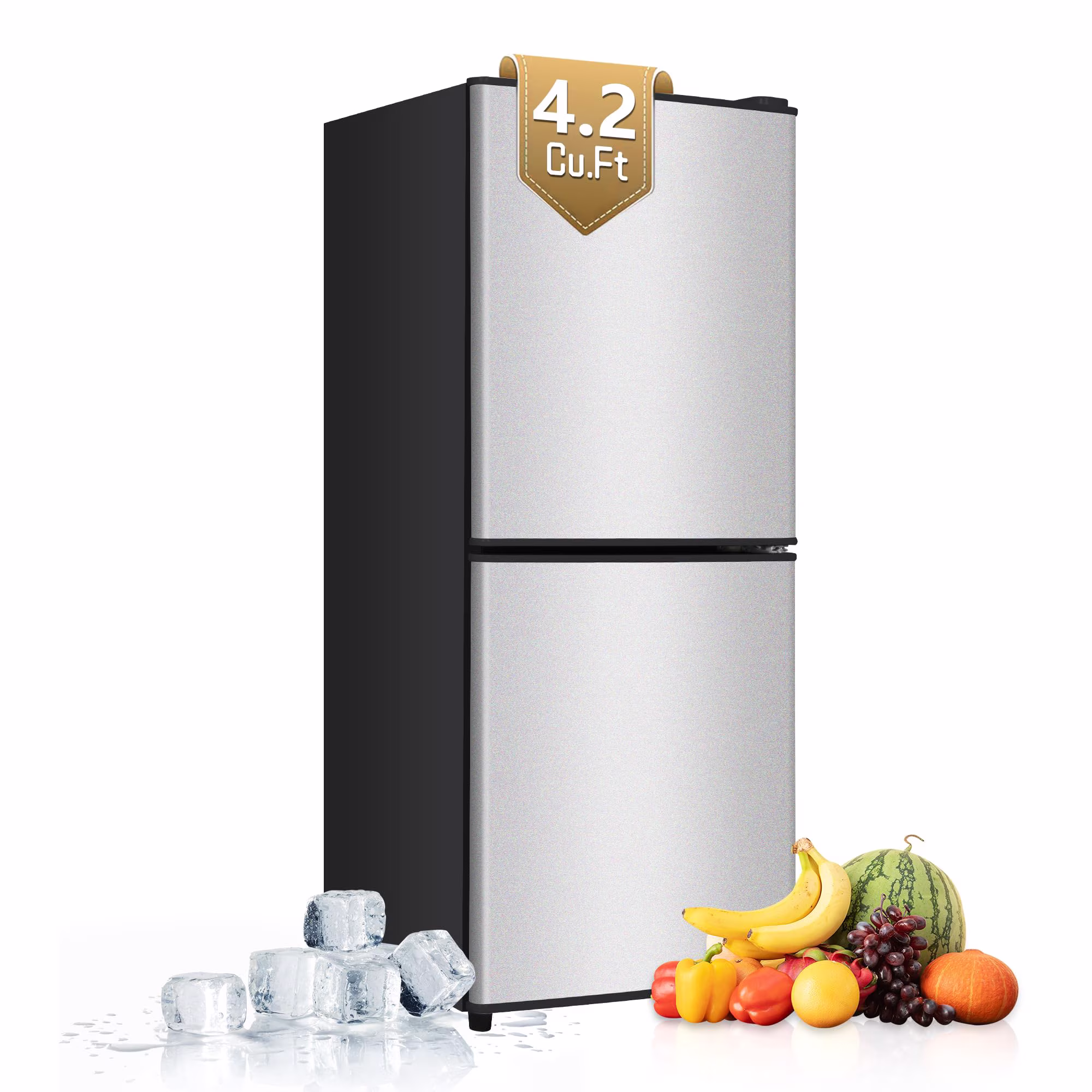 4.2 Cu.Ft Small Fridge with Freezer, 7-Level Adjustable Thermostat, Removable Glass Shelves, Quiet 38dB Energy-Saving for Dorm/Office/Kitchen - Thumbnail 1