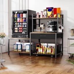 ModFurne Mini Fridge Stand with Storage, Mini Refrigerator Stand with Power Outlet, Wine Fridge Table with Movable Storage Basket for Dorm Home Use - Thumbnail 9