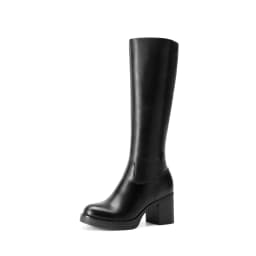 DREAM PAIRS Womens Knee-High Block Heel Boots with Round Toe and Smooth PU Upper - Thumbnail 1