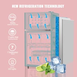 3.5 Cu.ft Compact Refrigerator WANAI Dual Doors Handles Mini Fridge with Top Freezer Blue New - Thumbnail 5