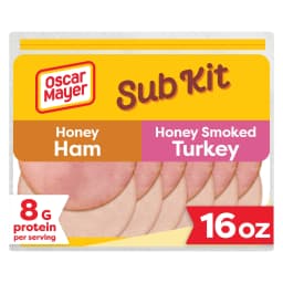Oscar Mayer Kit with Extra Lean Honey Ham Extra Lean Honey Smoked Turkey Sliced Lunch Meat 16 oz Tray - Thumbnail 1