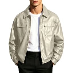 Iyufng Men's Faux Leather Jackets, Collared Button Down Vintage Lightweight Bomber Outerwear with Flap Chest Pockets - Thumbnail 1