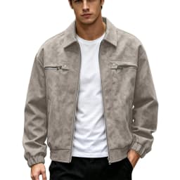 Men's Faux Suede Leather Bomber Jacket Classic Racer Biker Motorcycle Outerwear Casual Coat Fall Winter Coat Work and Daily Wear - Thumbnail 5