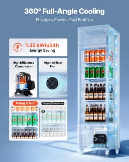 VEVOR Commercial Merchandiser Refrigerator, 6.1 Cu.Ft / 173 L Glass Door Display Refrigerator, Upright Beverage Cooler with Customizable Lightbox,3 - Thumbnail 3