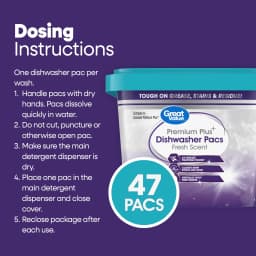 Great Value Premium Plus Dishwasher Pacs, Fresh Scent, 47 Count - Thumbnail 4