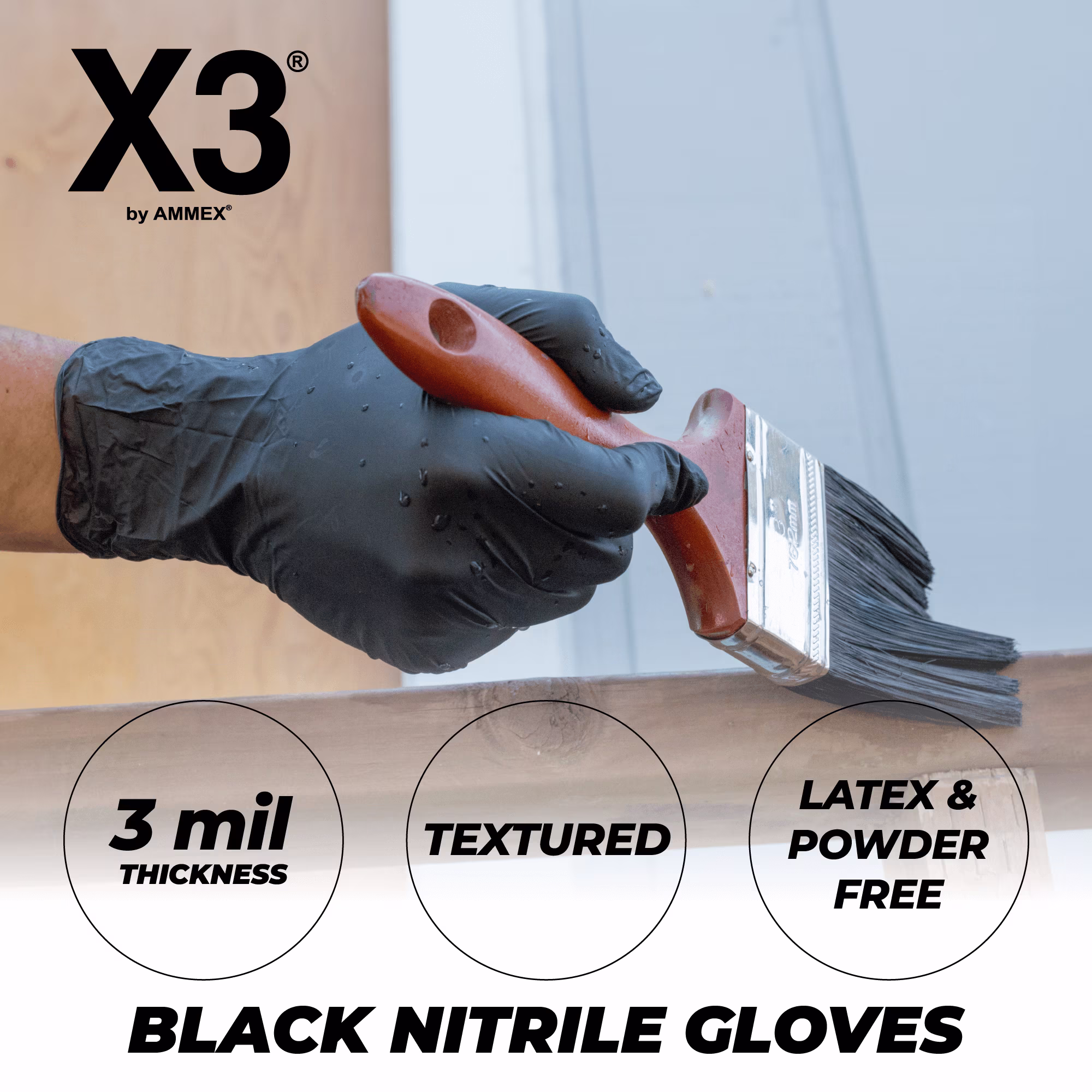 X3 Black Disposable Nitrile Gloves, Size XX-Large, 1000 Count, Light-Duty - Thumbnail 2