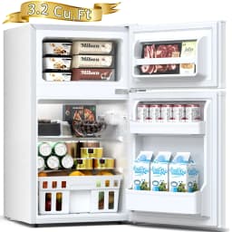 Auseo 2 Door 3.2 Cu.Ft Mini Fridge Adjustable Temperature Refrigerators with Removable Shelves, Suitable for Home/Kitchen/Office/Dorm, White - Thumbnail 1