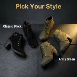Women's Winter Warm Ankle Boots: Thick Sole & High Heel - Black PU Leather, Side Zipper with Lace-Up Detail, Plain Toe | Chic Everyday Booties | Faux Fur Lined | Rubber Sole,US Size:6.5-10.5 - Thumbnail 3