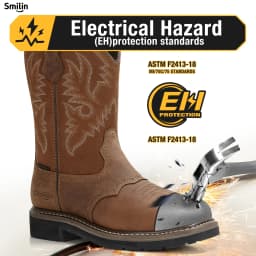 SMILIN Steel Toe Boots For Men Pull-on Western Work Boots,Brown,Size 12 - Thumbnail 2