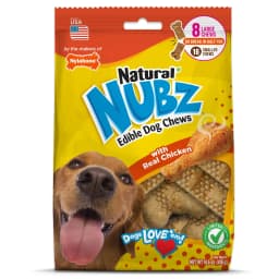 Nylabone Nubz Natural Dog Treats for Large Dogs, Chicken Flavor Dog Bones, Large - 30+ lbs., 14.6 oz Pouch, 8 Count - Thumbnail 1