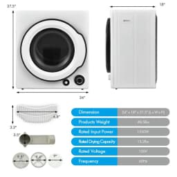 Spaco Compact Electric Tumble Laundry Dryer with Stainless Steel Tub, Large Capacity and Alternative Heating Electric Dryer, Electric Dryer - Thumbnail 2