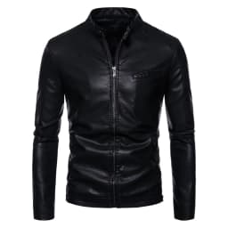 Maoxin Leather Jacket Men Men's Stand-up Collar Leather Biker Padded Jacket Large Size Fashion Casual Jacket Leather Jacket Plus Size Leather Jackets for Men Black XL - Thumbnail 4