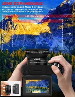 4K Digital Camera with Creator Accessory Kit Autofocus Vlogging Camera Remote Control with Flip Screen, Grip, Wide Angle Lens - Thumbnail 3