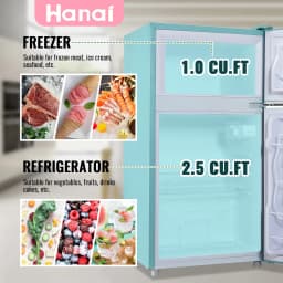 3.5 Cu.ft Compact Refrigerator WANAI Dual Doors Handles Mini Fridge with Top Freezer Blue New - Thumbnail 4