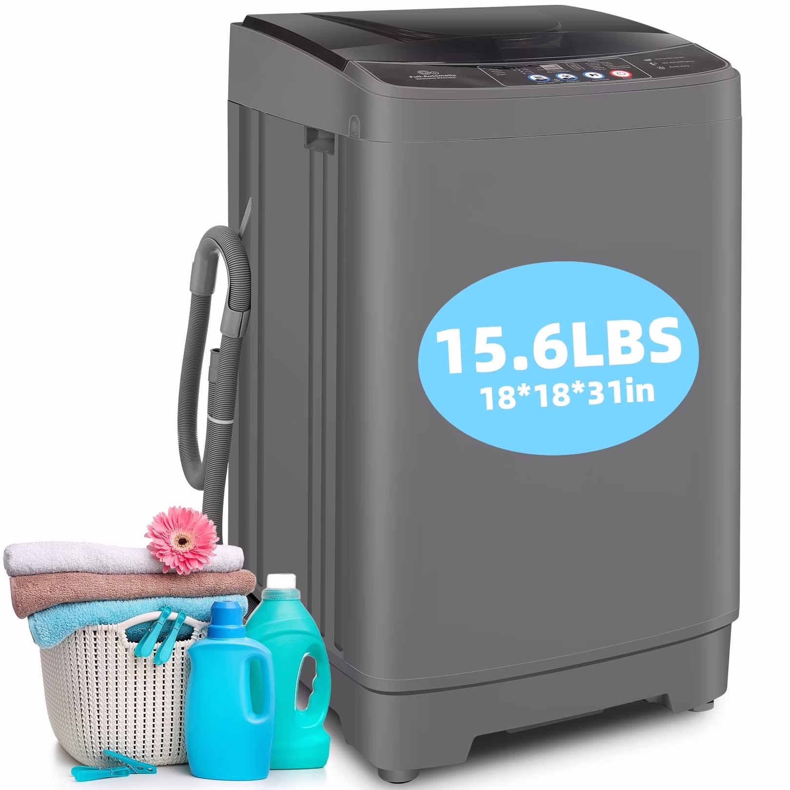 Veeboto Portable Washing Machine, 15.6lbs Washer Machine with 10 Wash Programs/8 Water Levels, Laundry with LED Display & 1 Adjustable feet for Home - Thumbnail 1