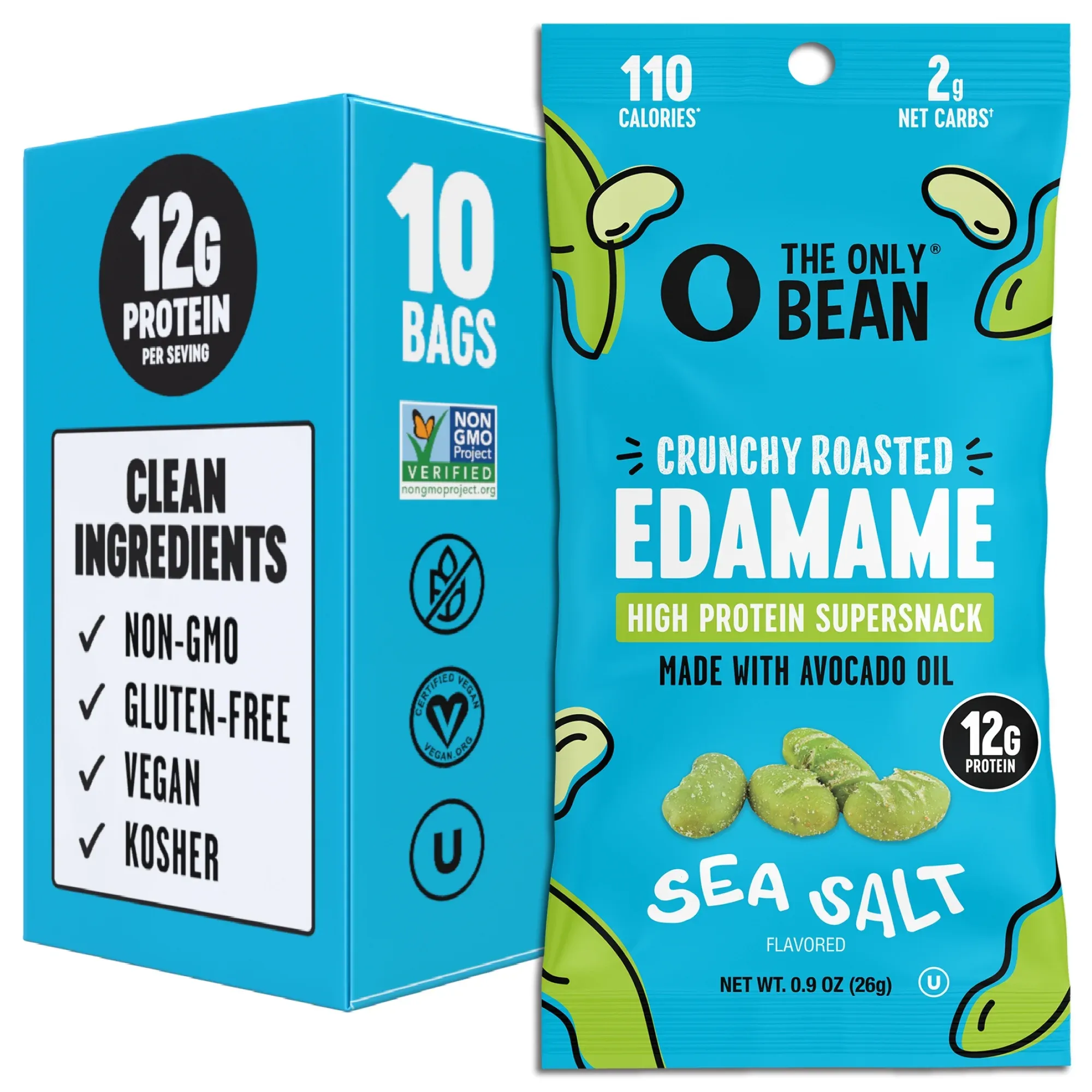 The Only Bean Crunchy Dry Roasted Edamame Snacks (Sea Salt), Keto Snack Food, High Protein (11g) Healthy Snacks, Low Carb Gluten Free Office Vegan