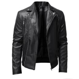 Bazeneo Mens Leather Jackets Faux Leather Motorcycle Jackets Pu Long Sleeve Biker Jacket Vintage Plain Colour Fitted Coats Full Zip Collar Casual Outwear Punk Clothes for Men - Thumbnail 2