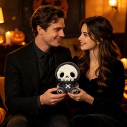 20cm Gothic Skull Sloth Plush Ornament, Spooky Halloween Skeleton Stuffed Decor Doll, Soft Fluffy Character Toy For Halloween Indoor Scene Layout - Thumbnail 4