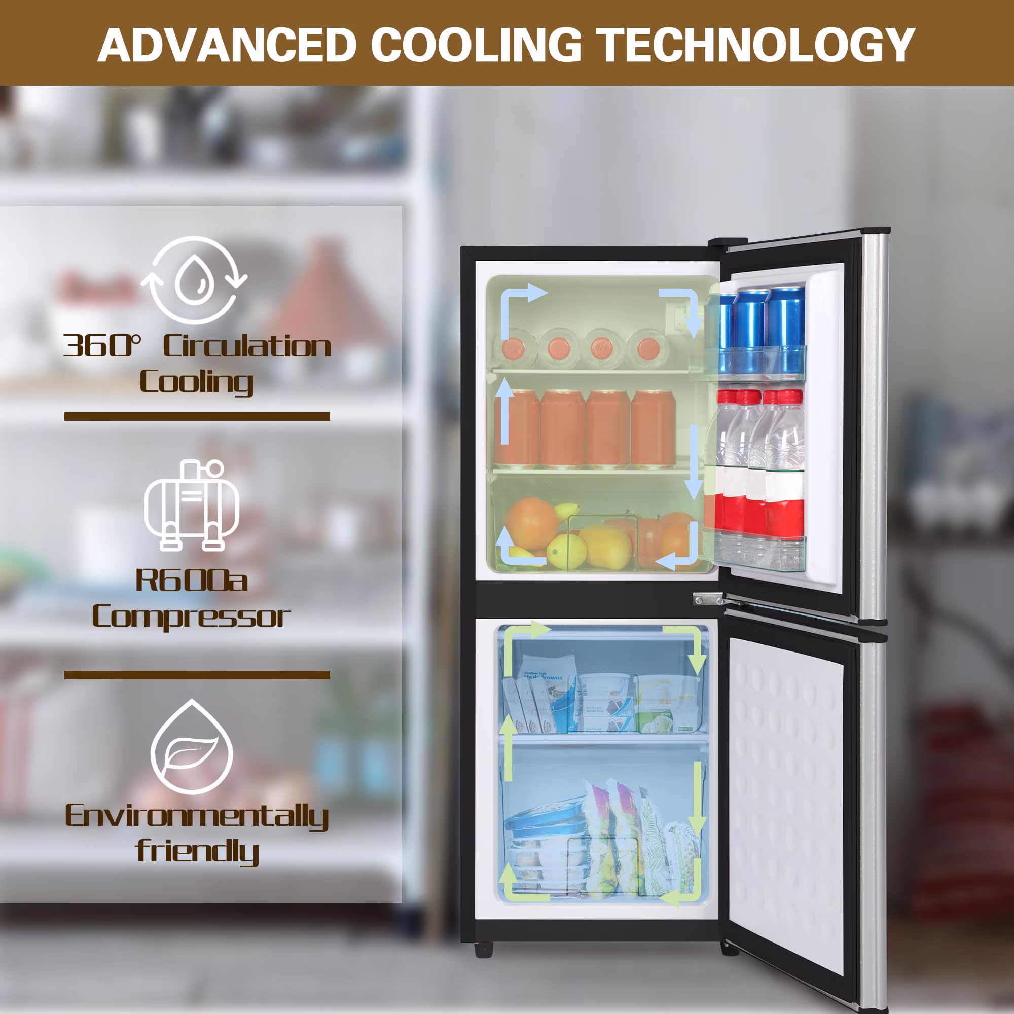 4.2 Cu.Ft Small Fridge with Freezer, 7-Level Adjustable Thermostat, Removable Glass Shelves, Quiet 38dB Energy-Saving for Dorm/Office/Kitchen - Thumbnail 5