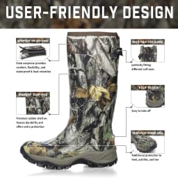 GIEESHIELD Rubber Boots for Men & Women – Ultra-Light Waterproof 6mm Neoprene Insulated Boots with Anti-Slip Sole, Warm Hunting & Rain Boots for Farming, Snow, Mud(Black, Next Camo G2) - Thumbnail 2