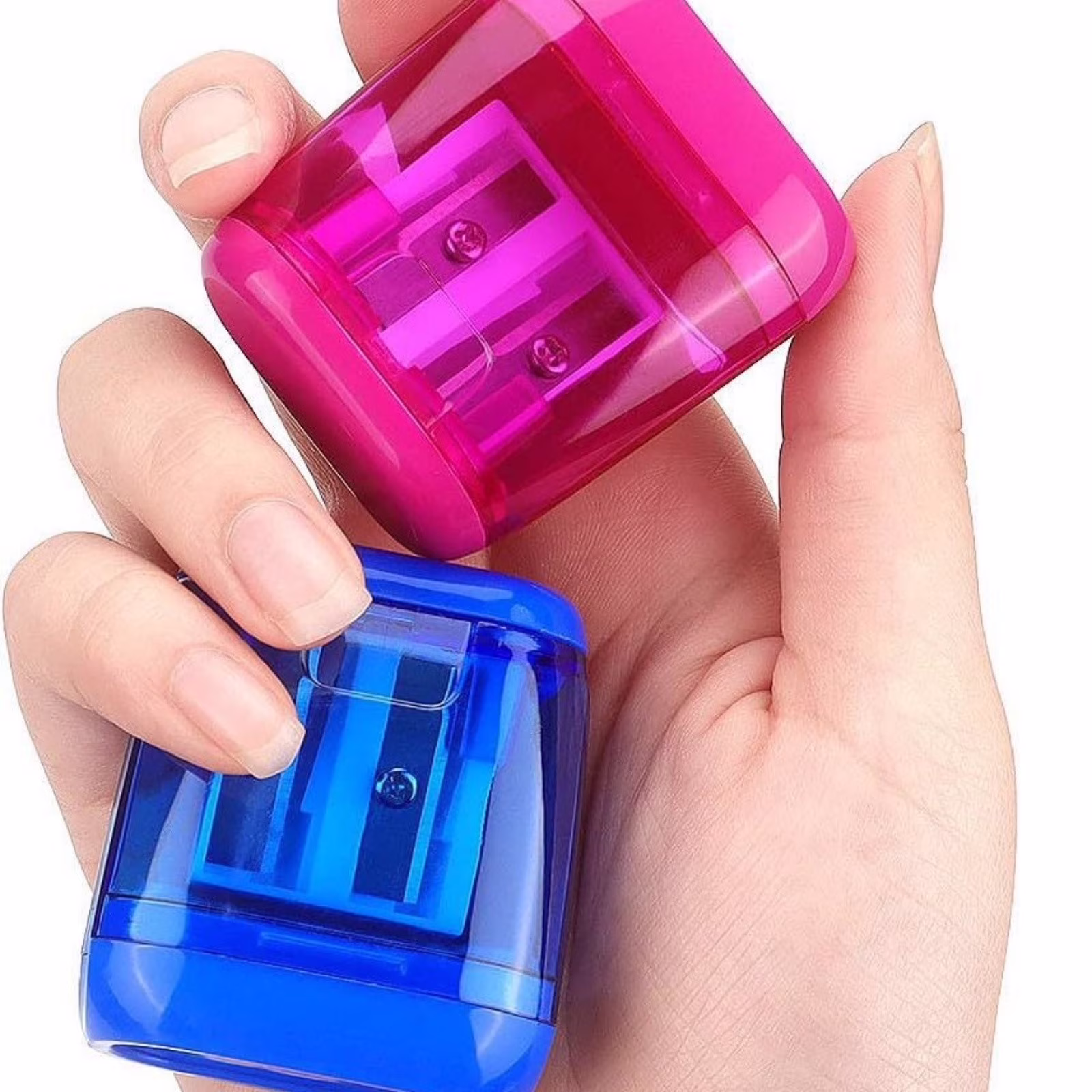 4 PCS Dual Hole Manual Pencil Sharpener with Lid – Oval Portable for Teens, Works with Standard & Colored Pencils, Back to Campus Supplies for Home - Thumbnail 2