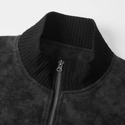 Faux Leather Jacket For Men Pu Stand Collar Solid Full Zip Color Long Sleeve Vintage Stylish Outwear With Pockets (M, Black) - Thumbnail 4