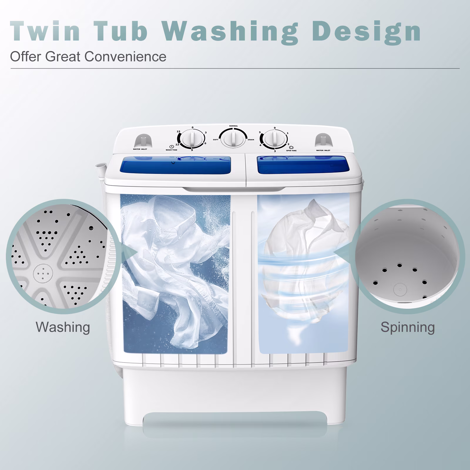 Goplus 11 lbs Portable Mini Compact Twin Tub Washing Machine with Transparent Lid - Thumbnail 6
