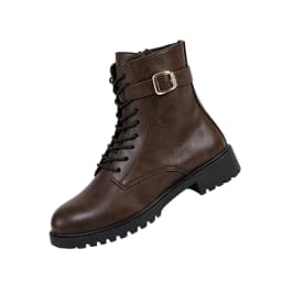 Ankle Boots for Women, Lace Up Combat Booties with Side Zipper Belt Buckle, Chunky Low Heel Round Toe Comfortable Casual Fashion Shoes - Thumbnail 2