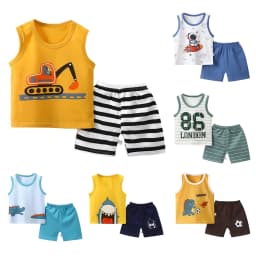Bovxnpu Summer Boys Girls 2 Piece Outfits, Toddler Boys Casual Clothing Set, Baby Summer Boy Cute Printed Round Neck Tank Shorts Suit 3 Years - Thumbnail 1