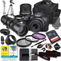 Canon EOS R10 Mirrorless Camera with RF-S 18-45mm f/4.5-6.3 IS STM And 420-800mm f/8 Manual Super HD Telephoto Lens + 64GB Memory + Extra Battery - Thumbnail 1