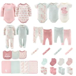 The Peanutshell Baby Girl Pink Floral Elephant Cotton Layette Gift Set, Baby Clothes Essentials, 30-Piece - Thumbnail 1