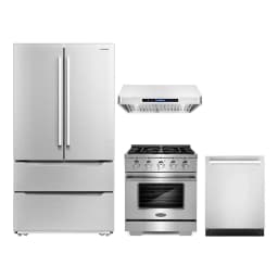 Cosmo 4 Piece Kitchen Appliance Package with 30" Freestanding Gas Range 30" Under Cabinet Range Hood 24" Built-in Integrated Dishwasher & French Door - Thumbnail 1