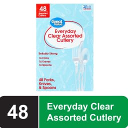 Great Value Plastic Everyday Clear Assorted Cutlery, 48 Count includes 16F/16S/16K - Thumbnail 1