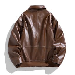 HOOMEUMY Mens Faux Leather Jacket Drop Shoulder Clothes Fashion 2025 Trendy Classic Solid Coat Turndown Collar Design Vintage Retro Biker Streetwear Jacket Casual Workout Brown L - Thumbnail 3