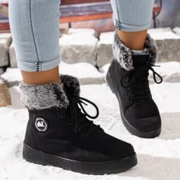 WAVSUF Women's Snow Boots Wide Width Anti Slip Soft Sole Winter Fleece Ankle Boots Black 9.5 - Thumbnail 5