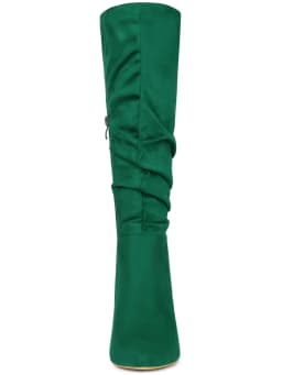 BLISSFUL STEP Halloween Women's Boots Pointed Toe Block Heel Knee High Boots Green 8 - Thumbnail 6