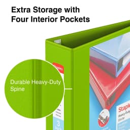 Staples Heavy Duty 3" 3-Ring View Binder Chartreuse (24692) 56322-CC/24692 - Thumbnail 3