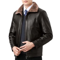 Men Faux Leather Sherpa Lined Jacket, Fuzzy Collar Full Zip Warm Winter Coat, Slim Fit Vintage Motorcycle Outerwear Brown S - Thumbnail 1