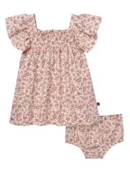 Modern Moments by Gerber Baby Girl Smocked Flutter Sleeve Dress and Diaper Cover, 2-Piece, Sizes 0/3 Months - 24 Months - Thumbnail 1
