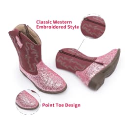 Apakowa Girls Cowgirls Boots Glitter Mid Calf Girls Cowboys Western Boots Riding Shoes (Toddler/Little kid/Big kid) - Thumbnail 2