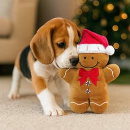 Vibrant Life Holiday Plush Dog Toy, Gingrbread Man with Santa Hat, Brown and Red, 11" - Thumbnail 2