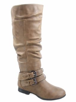 Coco-20 Women's Fashion Buckles Low Heel Round Toe Zipper Knee High Riding Boots - Thumbnail 1