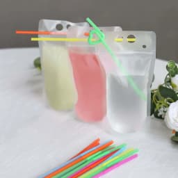 Efavormart 50 Pack Clear Stand-Up Plastic Drink Pouches with Straws, 12oz Reclosable Hand-Held Zipper Juice Smoothie Drink Bags - Thumbnail 9