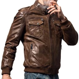 FLAVOR Men Biker retro Brown Leather Motorcycle Jacket Genuine Leather jacket (XX-Large, Brown) - Thumbnail 3