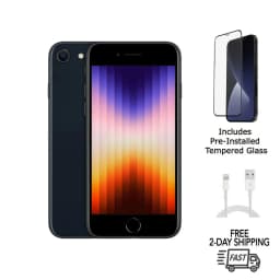 Pre-Owned Apple iPhone SE (3rd Gen) (Unlocked) 64GB Midnight (A2595) Bundle with Pre-Installed Tempered Glass - Thumbnail 1