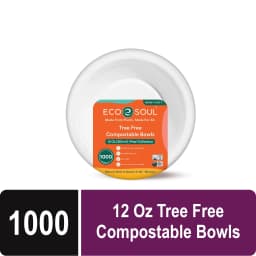 ECO SOUL Disposable Paper Bowls, 12 oz, White, 1000 Count (1 Pack) - Thumbnail 1