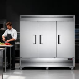 Coolake 82" Width Commercial Refrigerator 3 Solid Doors, 72 Cu.ft Stainless Steel Reach-in Upright Fridge with LED Lighting, Fan Cooling Refrigerator - Thumbnail 3